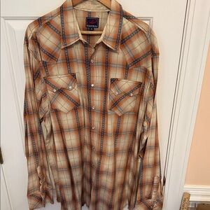 Roper Western Plaid Shirt in Orange, Blue and Cream